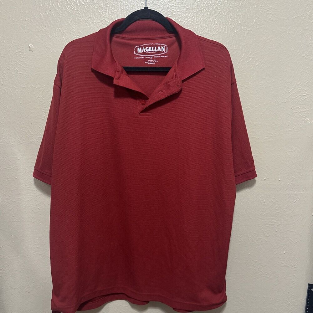 Magellan Outdoors Mens Large Loose Fit Fish Gear Red Short Sleeve Polo Shirt